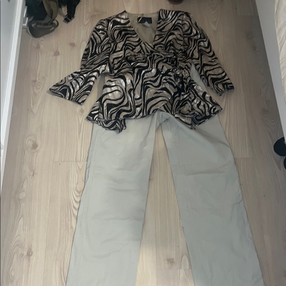 Alex Evenings Cream and Black Jumpsuit with Bold Design